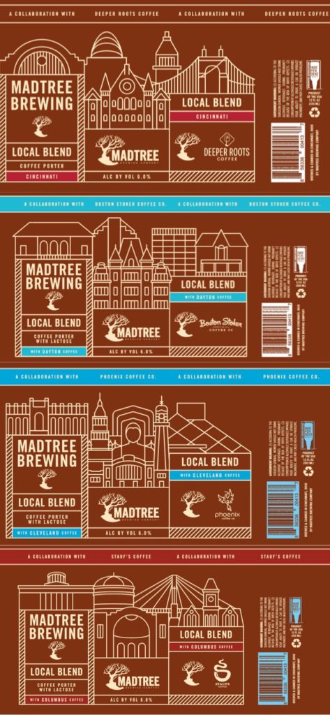 The labels for MadTree’s Local Blend Coffee Beer Four Pack.  Set for release on January 7th, 2019.